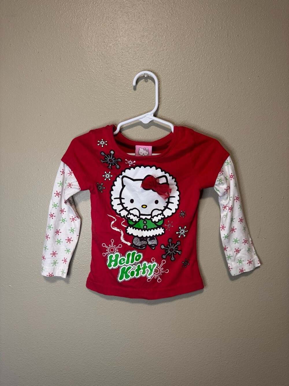 Hello Kitty Christmas Ice Skating Long Sleeve T-Shirt Size 3T Red